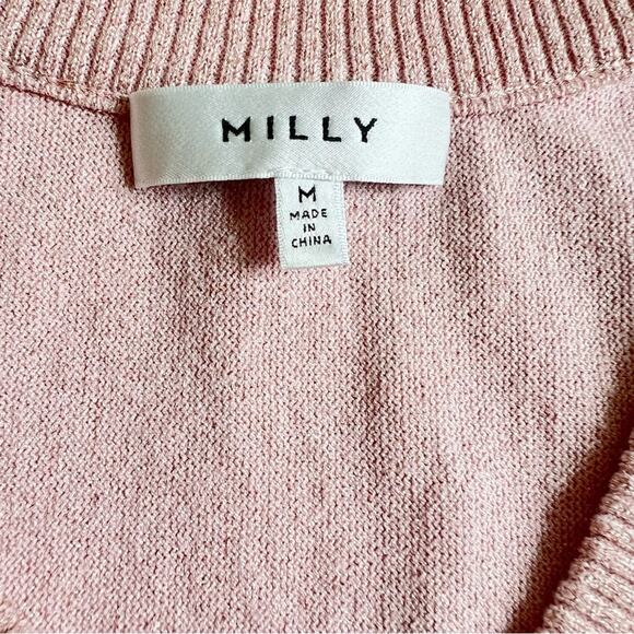 Milly Womens Metallic Pink Dolman Sleeve Slouchy Knit V Neck Sweater Top Size M - Picture 4 of 9